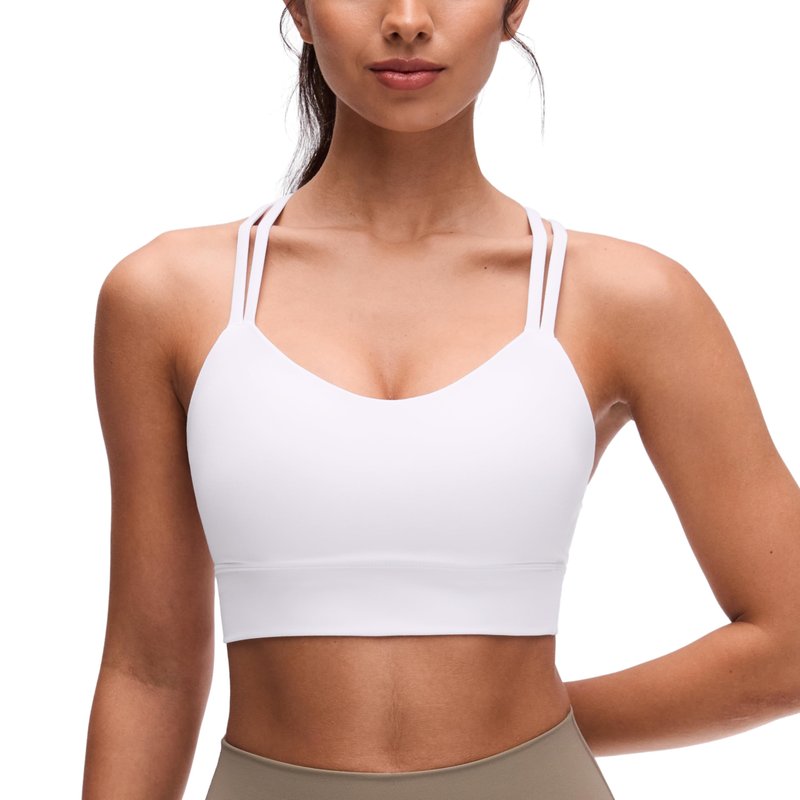 CRZ YOGA Softness Mold Butterluxe Strappy Longline Sports Bras for Women - Double Spaghetti Strap Workout Yoga Crop Top White Medium
