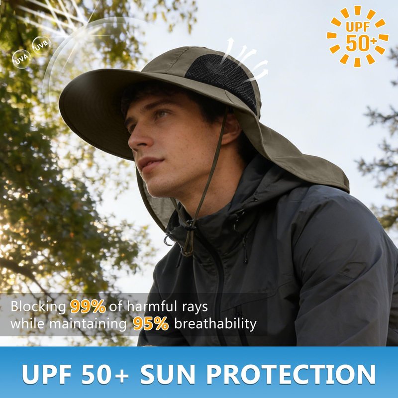 Sun Hat for Men Women with Neck Flap,UPF 50+ UV Protective Hiking Fishing Hats,Wide Brim Sun Hat for Women&Men
