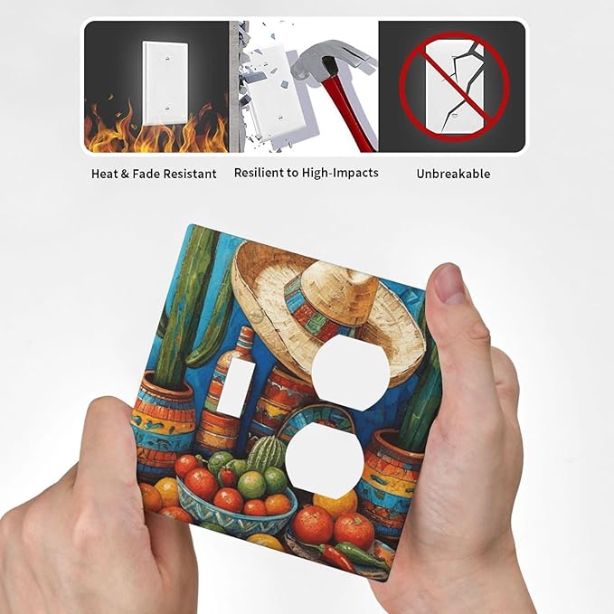 Decorative Art Light Switch Covers Mexican Sombrero & Serape Vibes 2 Gang Single Toggle Duplex Combination Electrical Faceplate Switchplate Wall Plate for Home Decor