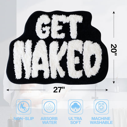 Get Naked Bath Mat, Cute Bath Rug for Bathroom Mat, rregular Non Slip Shower Floor MatUltra Soft Mat Funny Bathroom Decor (Black)