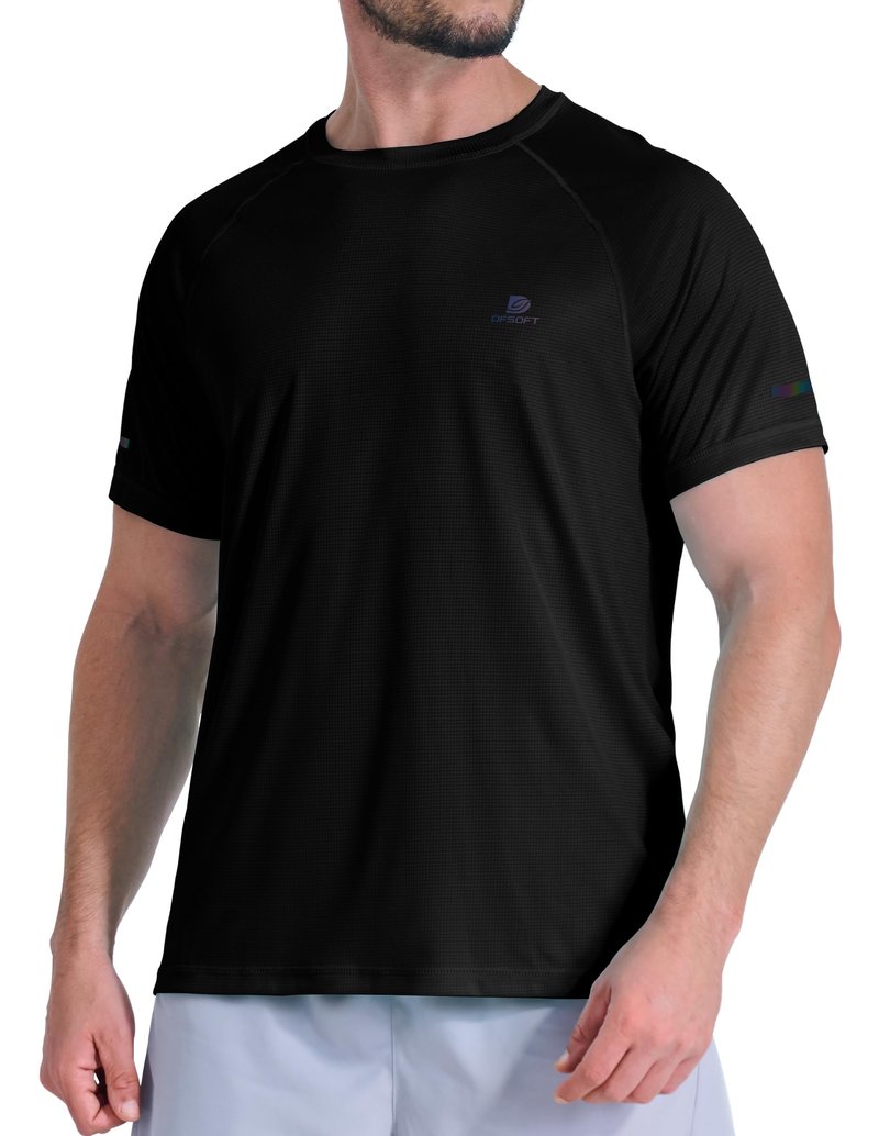 DFSOFT Men's Short Sleeve Workout Shirts Quick Dry Lightweight T-Shirts Gym Running Athletic Tshirt for Summer Black L