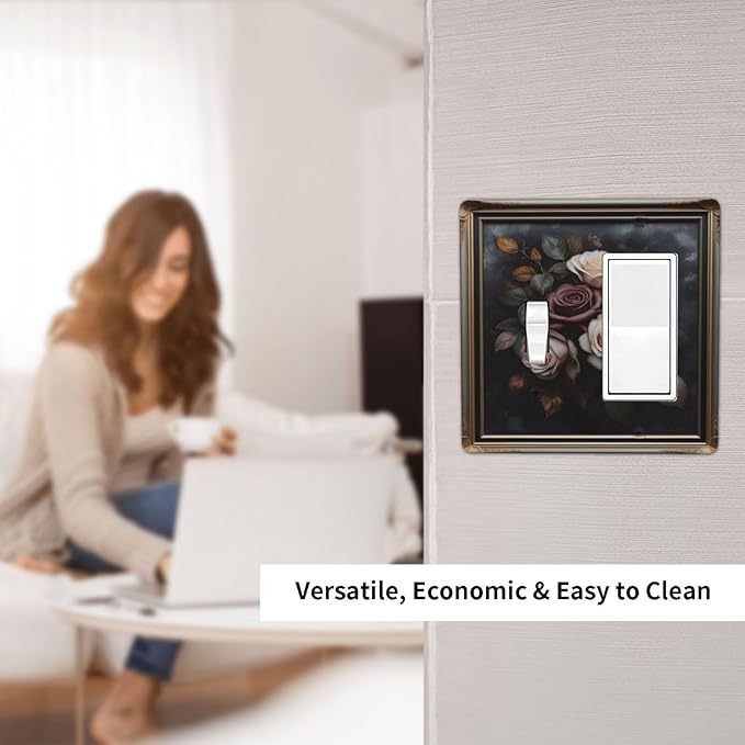Decorative Art Light Switch Covers Elegant Rose Bouquet Art 2 Gang Single Toggle Rocker Combination Electrical Faceplate Switchplate Wall Plate for Home Decor