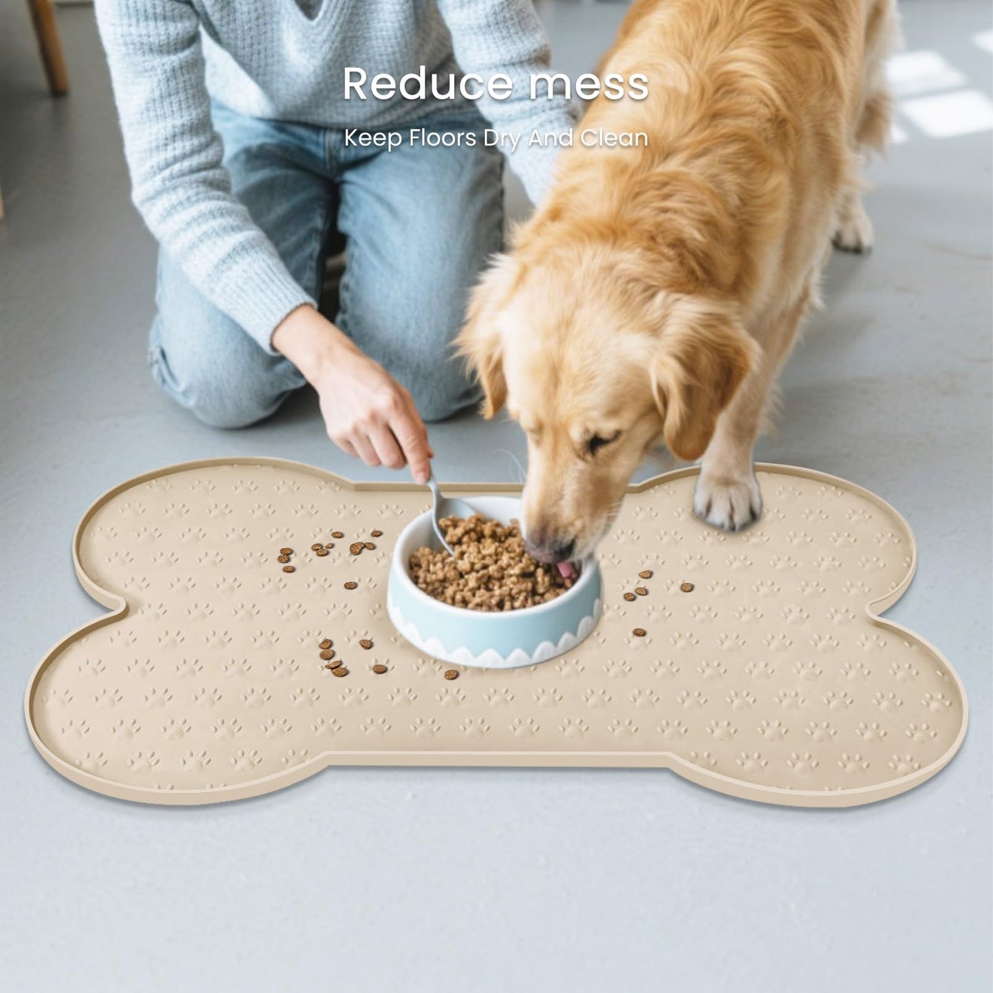 PWTAA Dog Food Mat Anti-Slip Silicone Dog Bowl Mat Thicker Pet Placemat Waterproof Cat Feeder Pad with Raised Edge Puppy Kitten Feeding Mats Suitable Small Medium-Sized Dogs Cats Eating Tray
