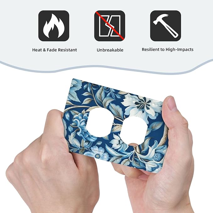 Blue Flowers Branches Leaves Floral Pattern Light Switch Cover 1 Gang Outlet Plate Single Duplex Wall Plate Covers Decorative Switchplate Covers Electrical Faceplate for Home Decor