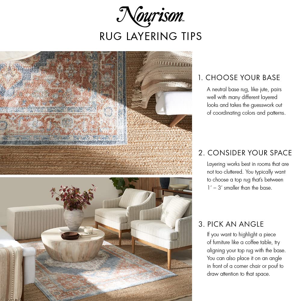 Nourison Home Natural Jute Ivory 5' x 7' Area Rug - Easy Clean, Non Shedding, Bed Room, Living Room, Dining Room, Kitchen (5' x 7')