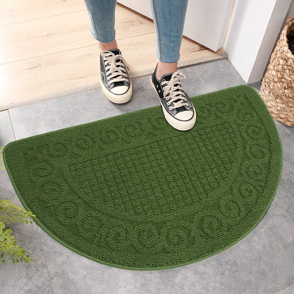 VANZAVANZU Kitchen Rugs, 31"x19" Kitchen Mats, Half Moon Round Kitchen Rugs Carpet, Specialized in Ultra Anti Skid Absorbent and Machine Washable for Kitchen Doorway Floors Accessories (Dark Green)