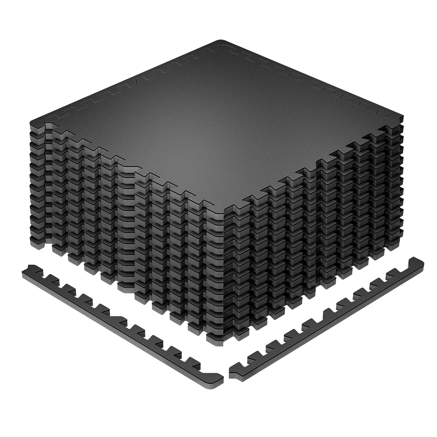 0.56" Thick Rubber Top Exercise Mat, Puzzle Gym Flooring for Home Gym,Heavy Duty Gym Mat for Workout Equipment, Interlocking Floor Tiles with EVA Foam, 12 Pcs 48 Sq ft, Black