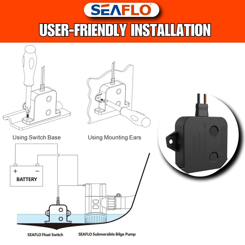 SEAFLO Electric Field Bilge Switch - 12V/24V, 20A at 12V or 10A at 24V, Automatic Water Level Sensor Switch, No Float, Solid State Bilge Pump Switch, Marine Boat, SFBS-20-06, 4-Year Warranty