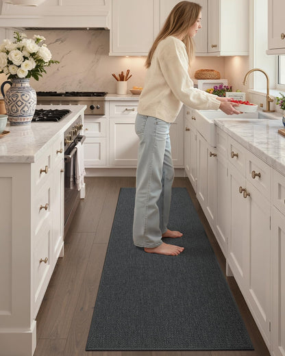 Color&Geometry Kitchen Rugs and Mats Non Slip Washable, Absorbent Kitchen Mats Woven Runner Rug Easy to Clean Kitchen Floor Mats for in Front of Sink, Laundry Room, Hallway, 17”x47”, Dark Grey