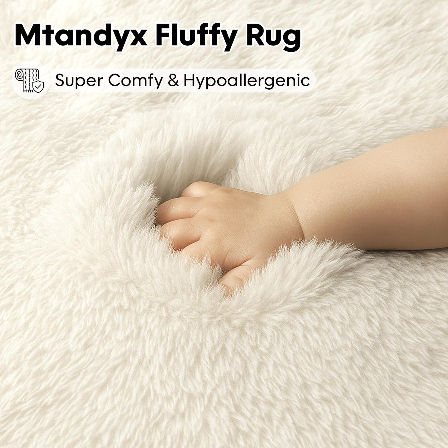 Mtandyx 8x10 Area Rugs Living Room, Cream White Large Plush Fluffy Bedroom Carpet, Non-Slip Upgraded Indoor Thick Soft Rug, Modern Plush Carpet Suitable for Kids Home Decor Aesthetics Dorm.
