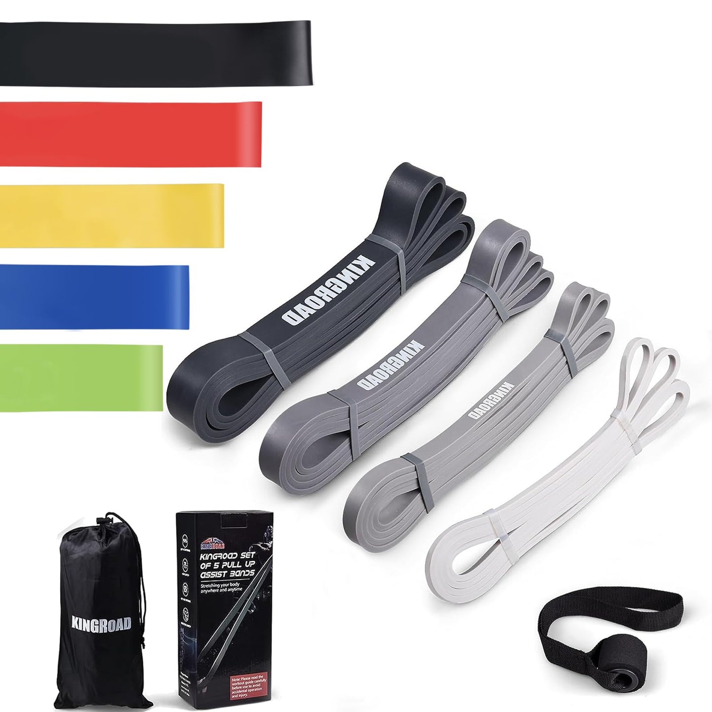 Resistance Band Pull Up Assistance Bands,Set of 5 Resistance Heavy Duty Exercise Stretch Fitness Bands for Stretching Power Lifting Workout Training with Instruction Guide