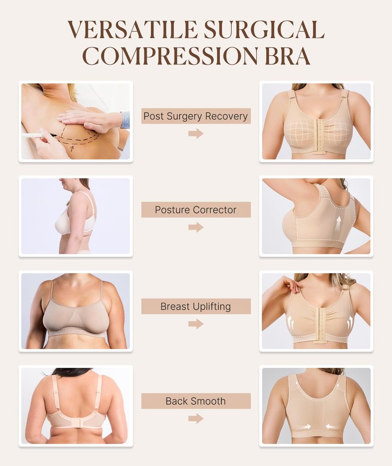 BRABIC Post Surgery Front Closure Bras for Women Full Coverage Compression Mastectomy Wireless Bra with Adjustable Straps, Beige, Medium