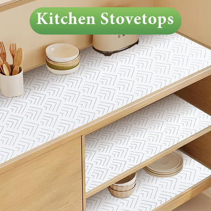 Shelf Liner for Kitchen Cabinets Non Adhesive Drawer Liner Non-Slip Thickened Shelf Liner Paper Strong Easy to Clean for Tool Box Refrigerator with Knife and Tape Measure,Silver Arrow,11.8 x 118 in