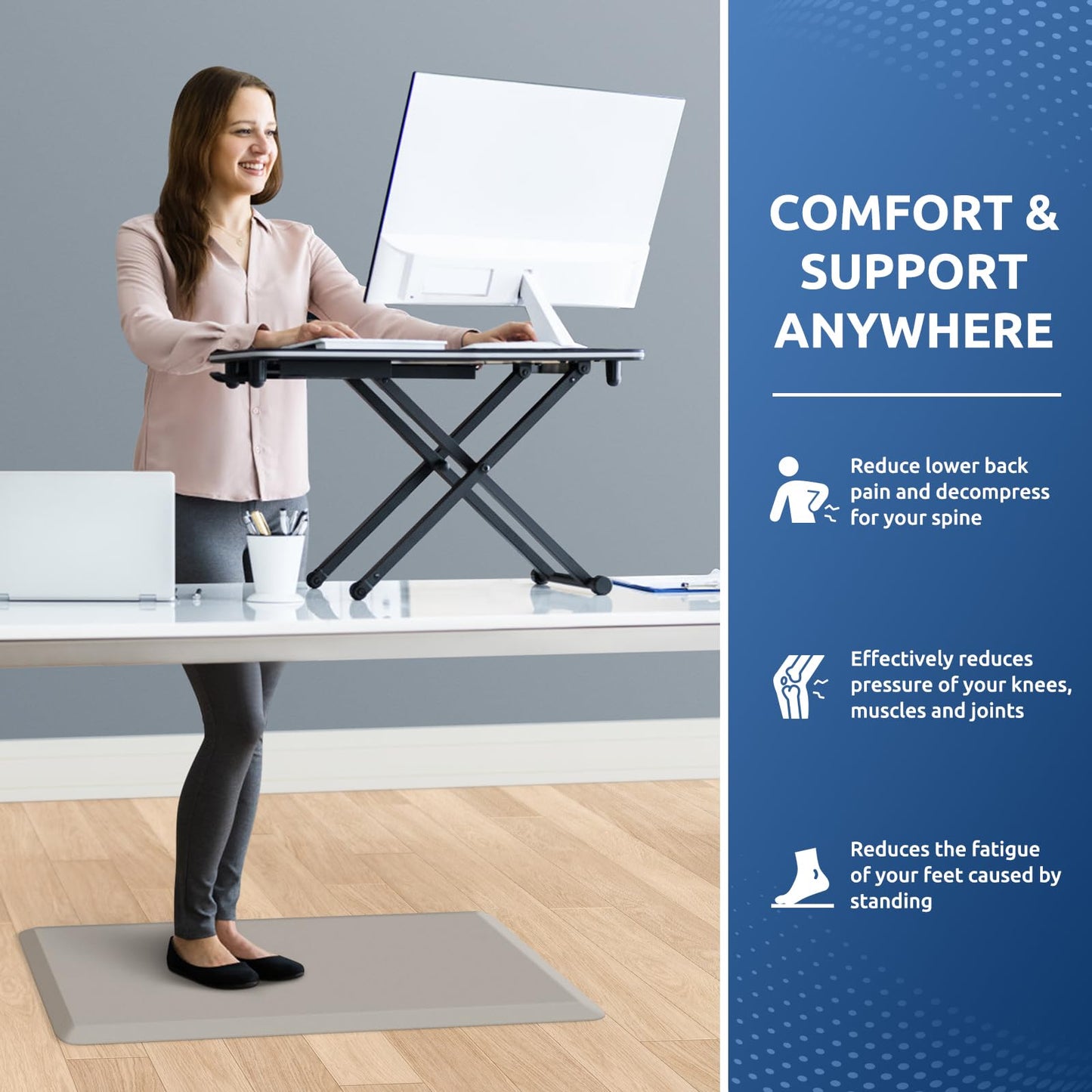 KitchenClouds Kitchen Mat Cushioned Anti Fatigue Rug 17.3"x28" Water Resistant Non Slip Standing Desk Mat Comfort Floor Mats for Kitchen House Sink Office (Khaki)