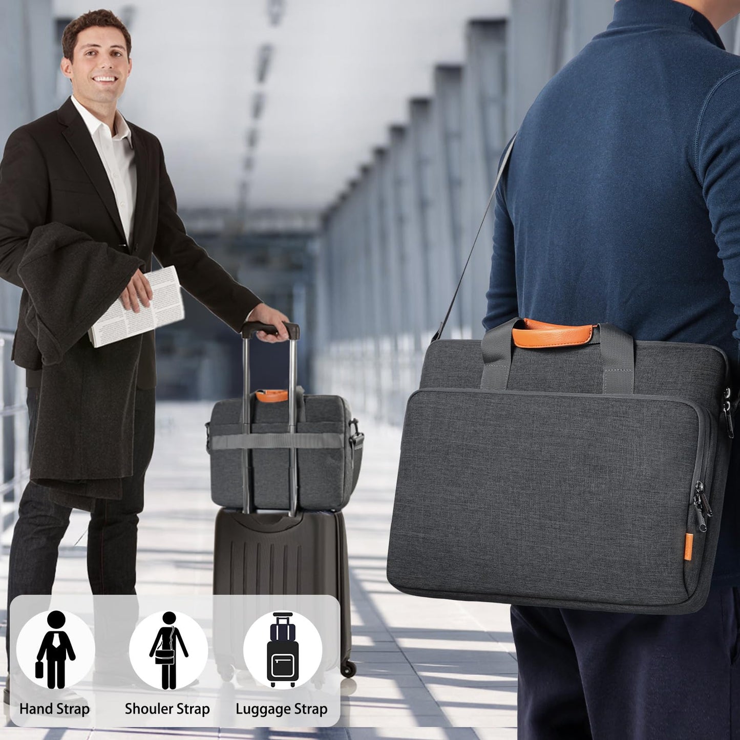 bagasin 17 17.3 18 inch Laptop Computer PC Shoulder Bag Carrying Case, Water-Repellent Fabric Briefcase, Lightweight Toploader, Business Casual or School
