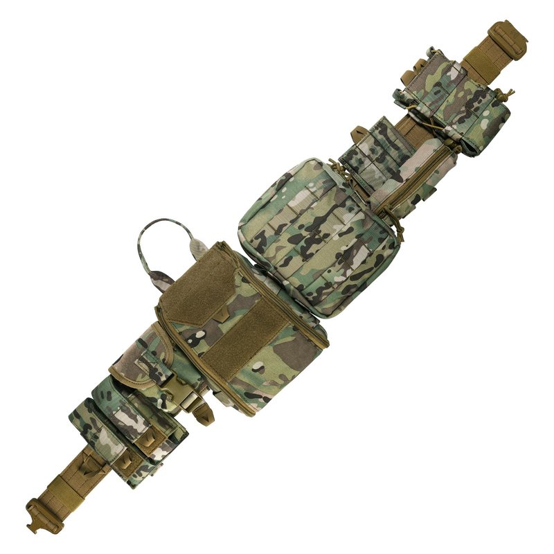 PIKEON Tactical Belt Battle Law Enforcement Molle Airsoft Duty Belt Quick-Release with Pouches 8 in 1 (CAMOU)