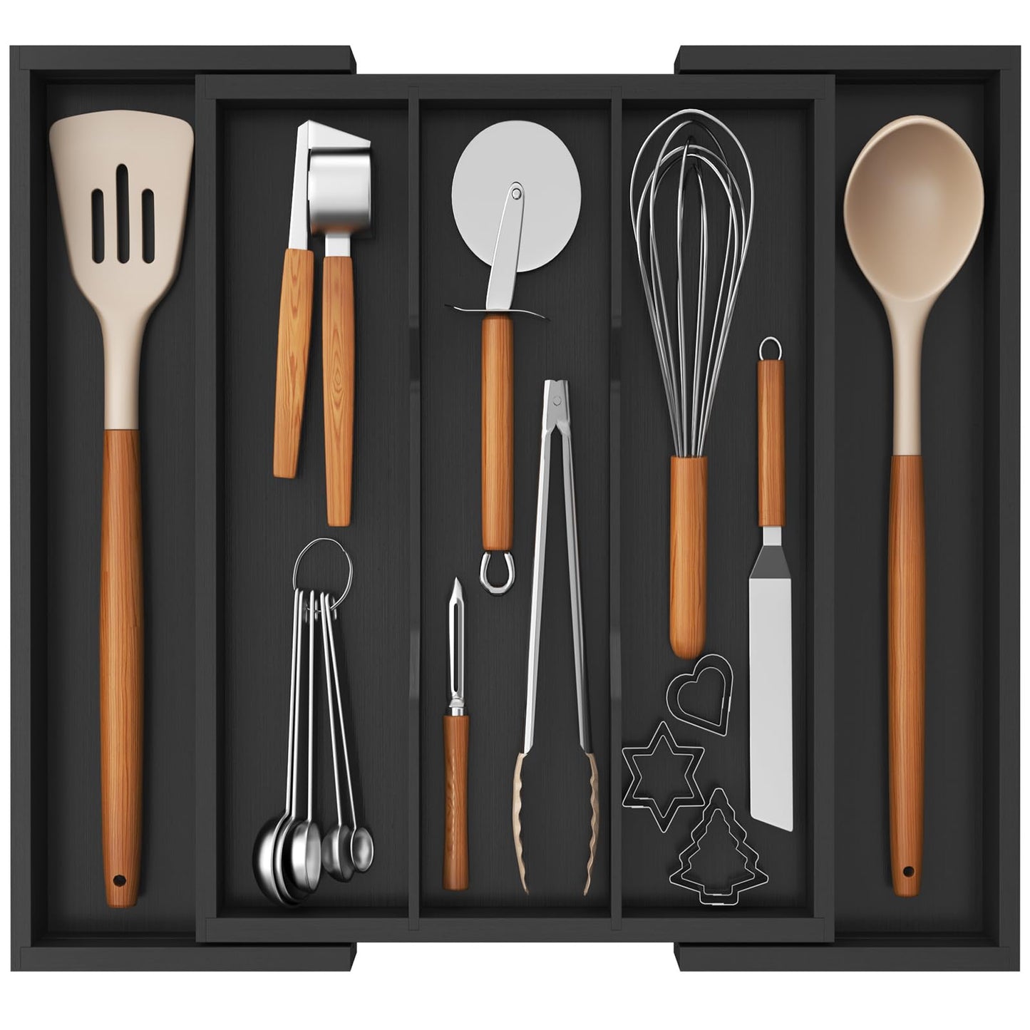 Lifewit Utensil Organizer for Kitchen Drawer, Expandable 13 to 22.4 Inches Wide, Adjustable Cooking Silverware Tray, Bamboo Cutlery Flatware Holder, Spatula Tools and Gadgets Storage Divider, Natural