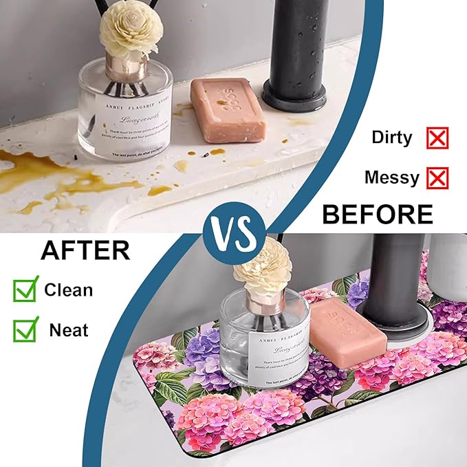 Colorful Hydrangea Sink Splash Guard Faucet Mat Purple Pink Hydrangea Super
