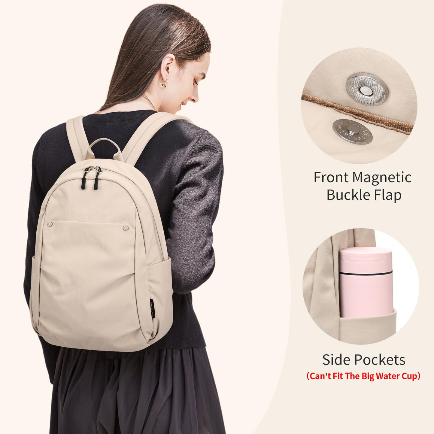 GOLF QUALITY Mini Backpack for Women Fashion Small Backpack Purse Lightweight Daypack for Work Trave Daily,Apricot