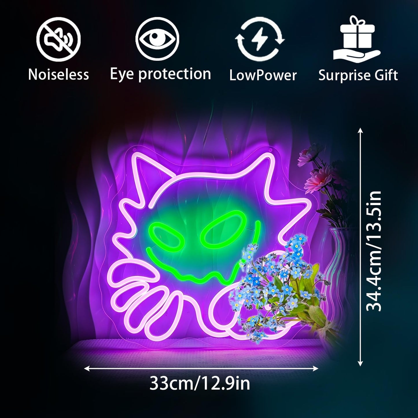Bkuupau Neon Sign, Anime Neon Signs for Wall Decor LED Light up Signs Home Decor for Bedroom, Man Cave, Gaming Room, Party, Club, Pub, Bar Decoration Christmas Halloween Easter Gift USB Operated