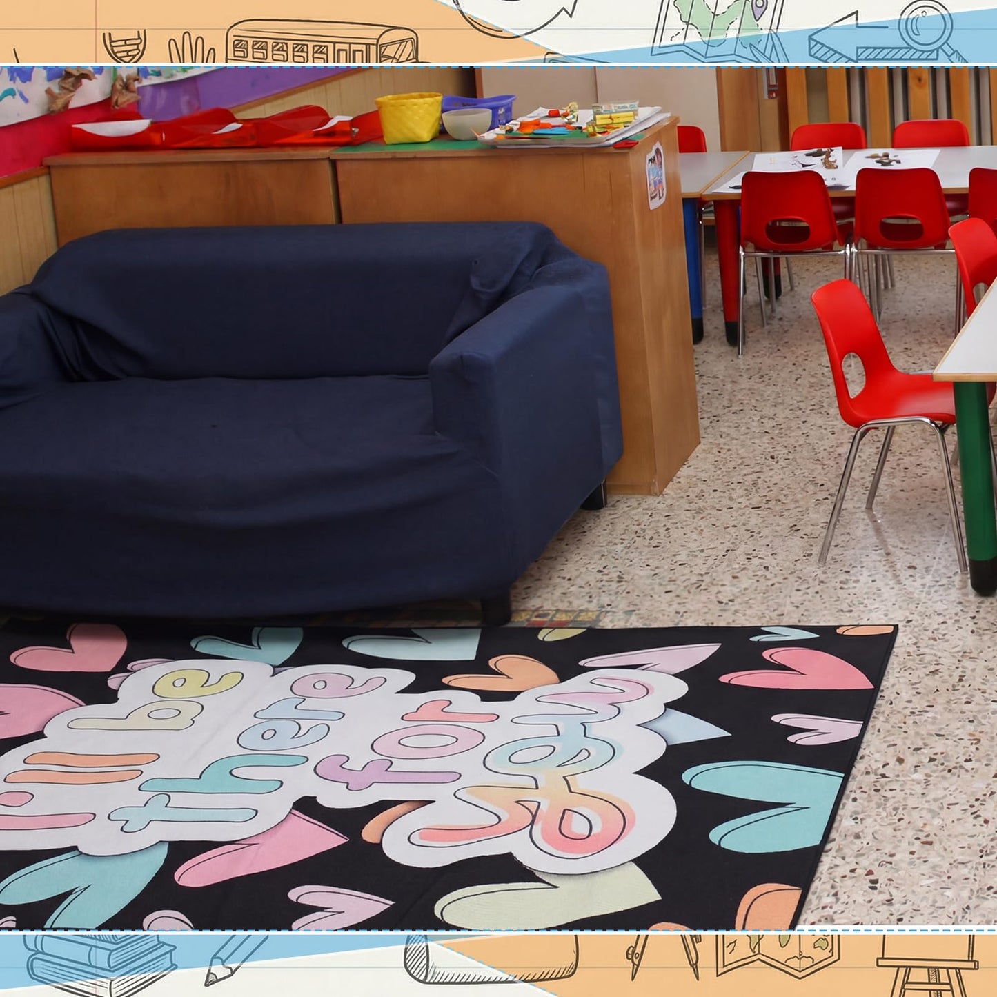 Nuanchu Calming Corner Classroom Rug I'll Be There for You Kids Playroom Rug School Educational Soft Carpets 5 X7 ft Large Washable Classroom Mat with Rubber Backing for Nursery Homeschool Elementary