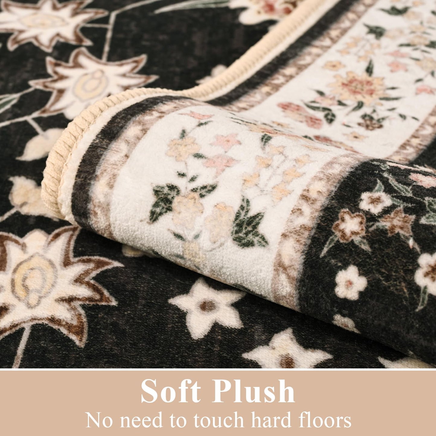 Softlife Washable Rug for Living Room, Black Pink Non-Slip Rugs for Kitchen, 6x9 Oriental Indoor Mat Under Dinning Table, Mordern Print Home Carpets with Rubber Backing for Kids