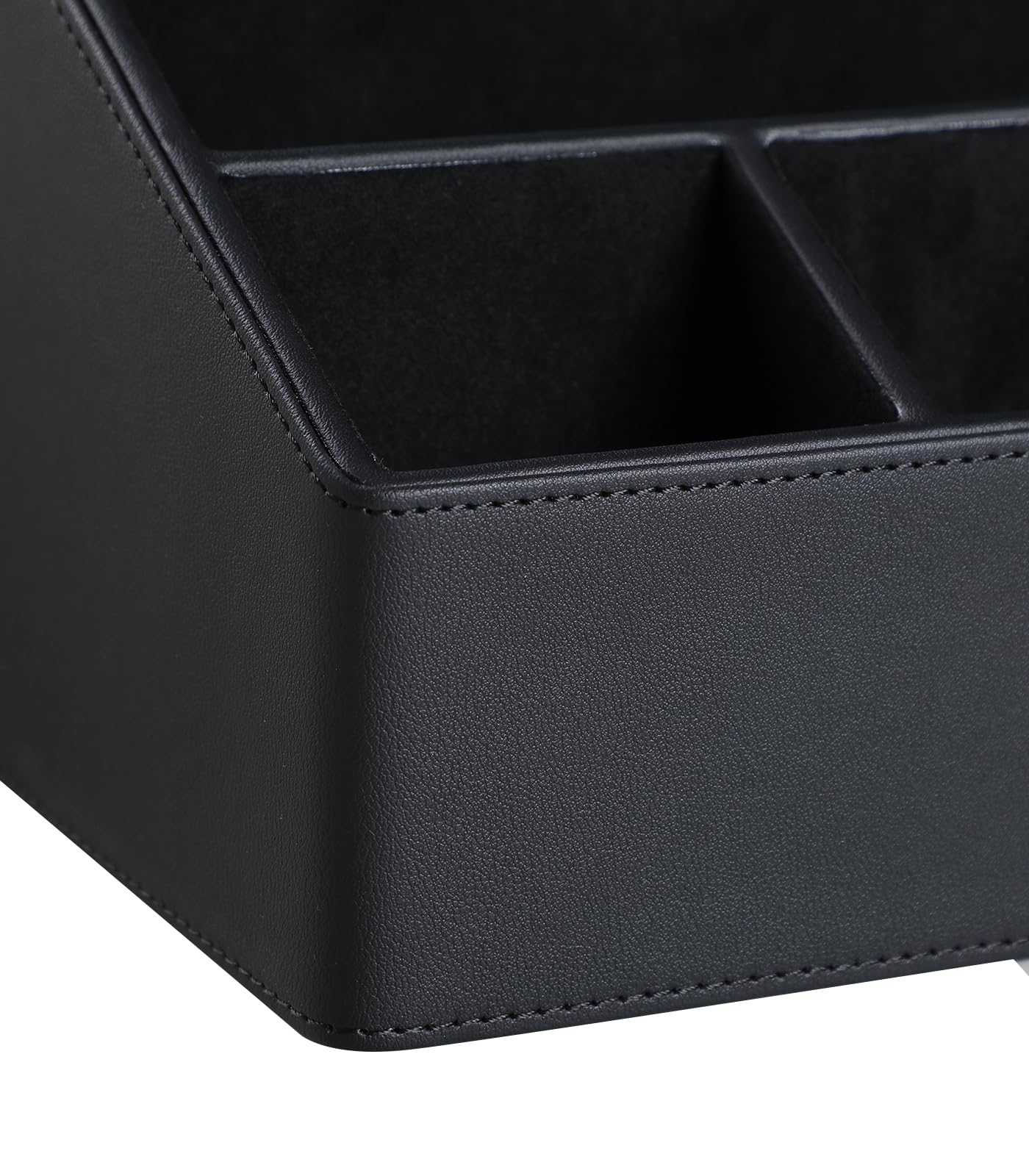 MEIBOOCH PU Leather Desk Organizer, Luxury Remote Control Holder for Home, Office Desk Accessories Table Caddy Bedside Nightstand Organizer (Black)