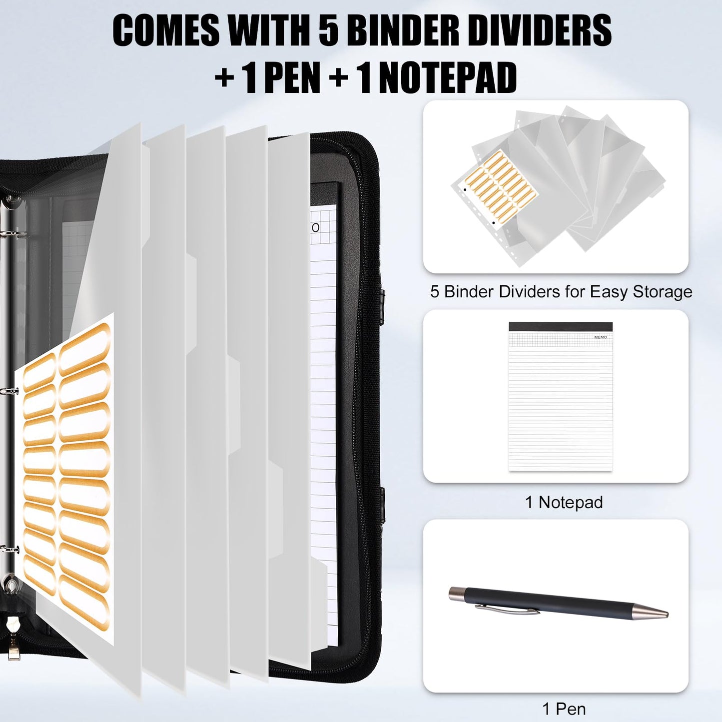 NATISERAUM Portfolio Binder 3 Ring Includes Pen and 5 Dividers with 10 Pockets, Padfolio Organizer with Magnetic Handle for Men and Women, Includes A4 Notepad for Business, School, Work