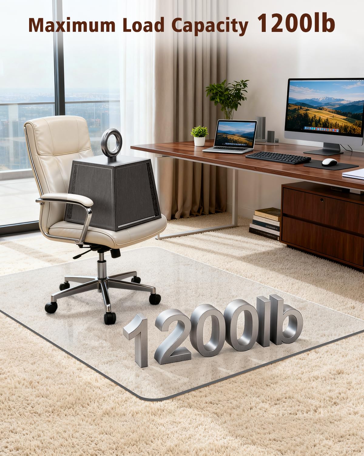 Soimeat Hard Frosted Office Chair Mat for High Pile Carpet and Hardwood Floor, 32" x 55" Anti-Slip Computer Rolling Chair Mat, Heavy Duty Chair Pad Under Desk Carpeted Floor Protector for Home, 1 PCS