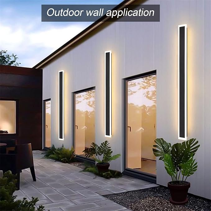 2 Pack-59INCH Long Outdoor LED Wall Lights,45W Waterproof IP65 Warm White led Wall Light Rectangular Black Wall Light,led Porch Lights Outdoor Wall Elegant Frosted White Acrylic Anti Rust