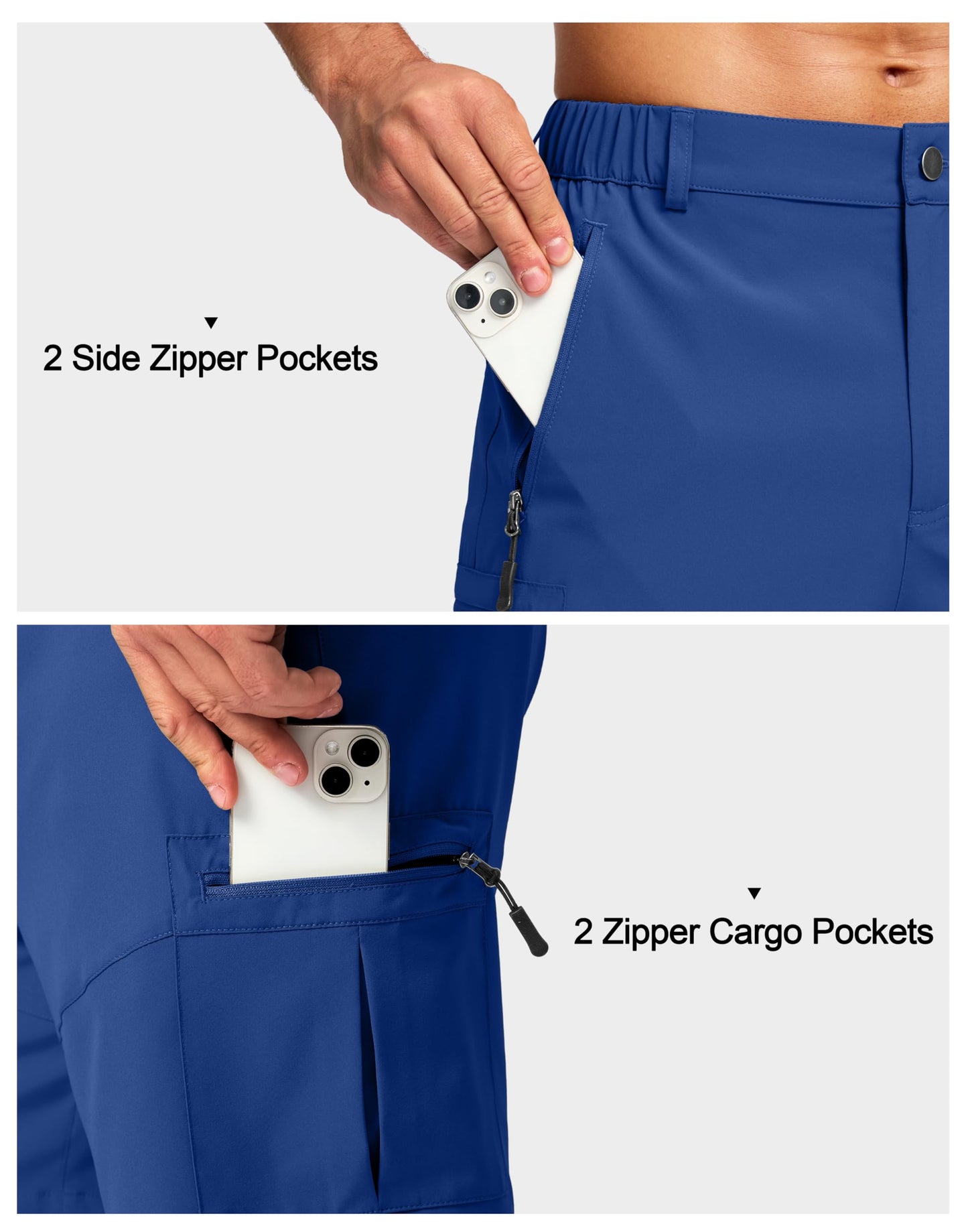 Pudolla Men's Hiking Cargo Shorts Lightweight 7" Travel Casual Shorts for Men Golf Work Outdoor with 5 Zipper Pockets(Royal Blue 3X-Large)