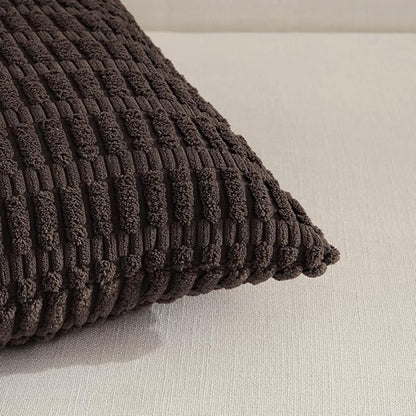 Fancy Homi Dark Brown Lumbar Decorative Throw Pillow Covers 12x20 Inch for Living Room Couch Bed Sofa, Rustic Farmhouse Boho Home Decor, Soft Striped Corduroy Rectangle Cushion Case 30x50 cm
