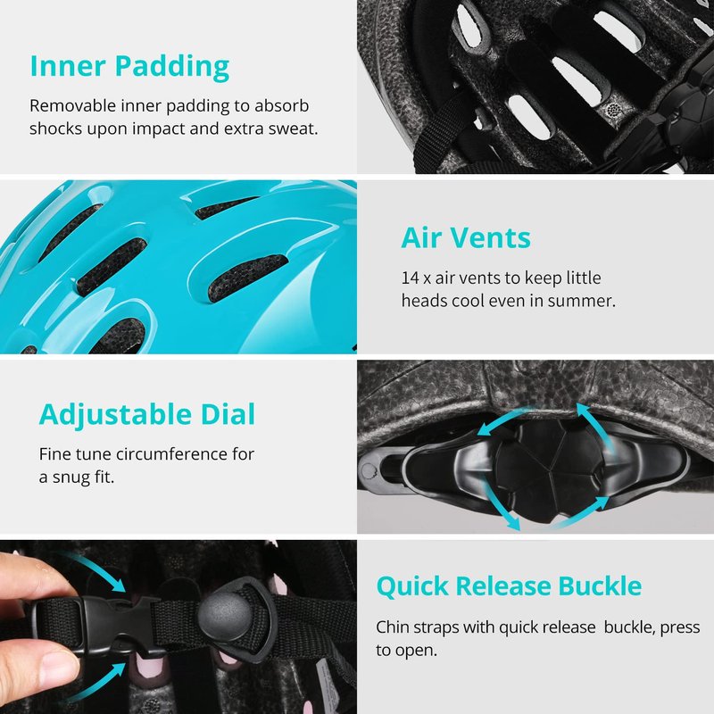 TurboSke Toddler Kids Bike Helmet, Multi-Sport Helmet Size Adjustable for Boys and Girls (Aqua Blue, Small: 48-52cm/18.8"-20.5")