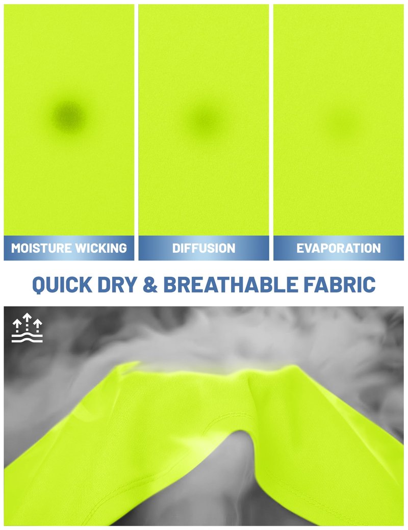 Short Sleeve Shirts for Men Sun Protection T-Shirts UPF 50+ Ultra Breathable Shirts Moisture Wicking Baselayer Casual Shirts Fluorescent Green
