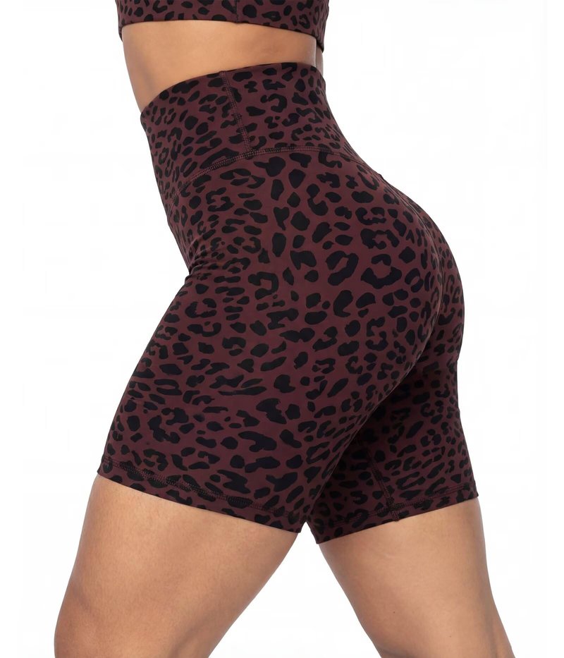 Sunzel 8" Waist Biker Shorts for Women No Front Seam Soft Yoga Workout Gym Bike Shorts Tummy Control Squat Proof Leopard Chocolate Brown X-Small