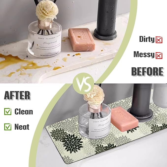 Sink Faucet Absorbing Mat, 2 Pack Drying Mat Around Faucet Sink Splash Guard
