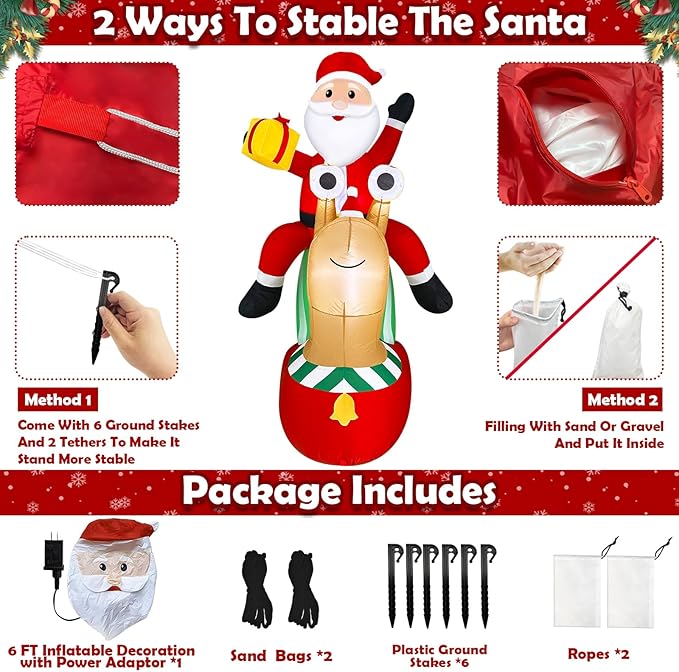 6 FT by 4.8 FT Christmas Inflatables Outdoor Decorations,Blow Up Santa Claus Riding Snail with Built-in LED Lights,Christmas Inflatables with Gift Box for Xmas Party Holiday Indoor Yard Lawn Garden