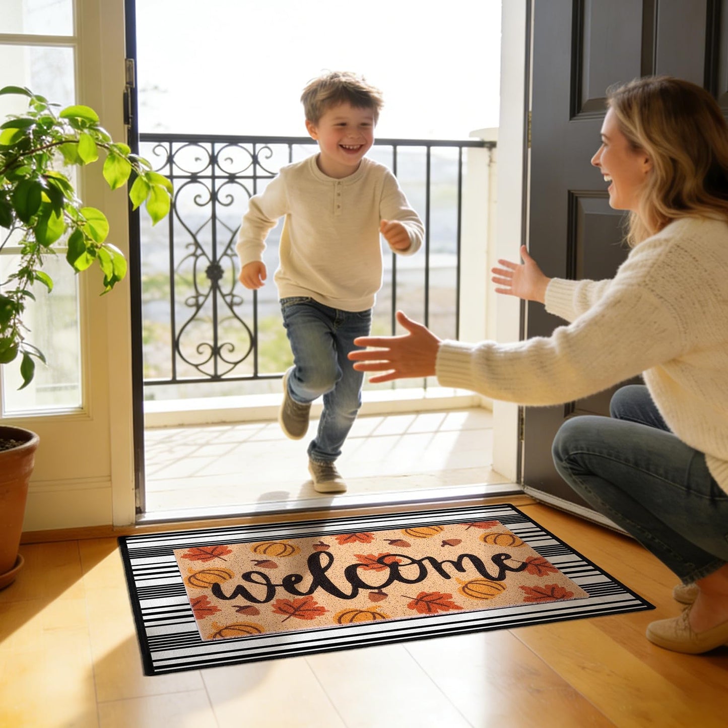 APUDWN 5 Pcs Interchangeable Doormat Set, 24x36 Large Buffalo Plaid Base Mat with 4 Seasonal Silk Loop Inserts, All-Season Non Slip Layered Front Door Welcome Mat for Entryway Outdoor Decor