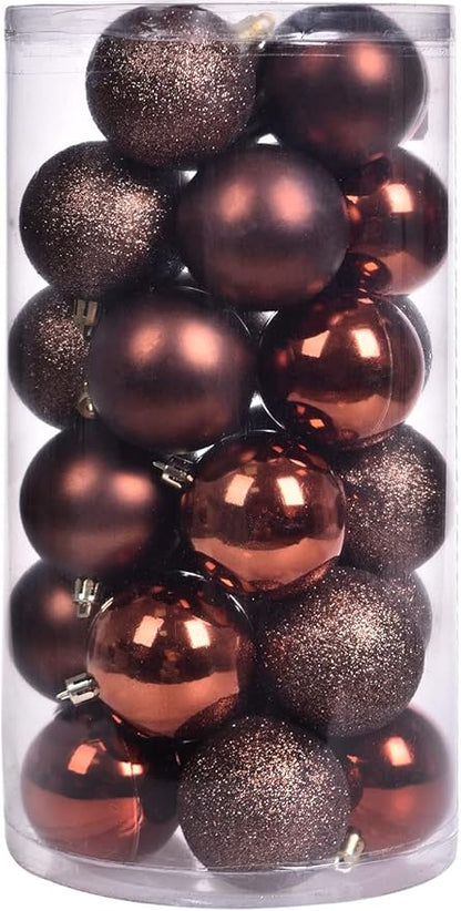 30ct Christmas Ball Ornaments, 3.15" Shatterproof Halloween Tree Decorations, Perfect Hanging Ball for Indoor/Outdoor Holiday Party Decor (Brown)