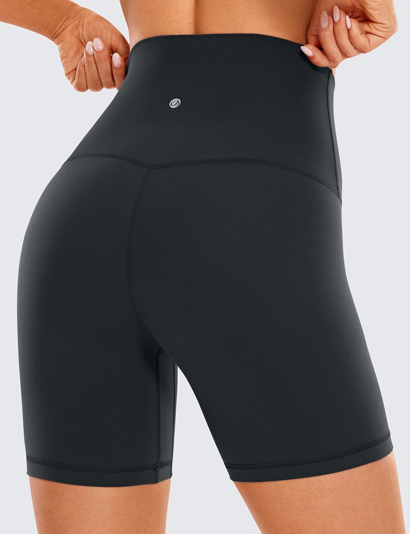 CRZ YOGA Butterluxe Super High Waist Biker Shorts 6"- Yoga Workout Womens Buttery Soft Over Belly Melanite Medium