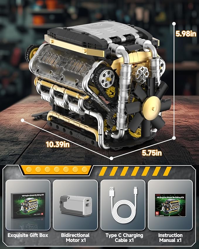 Karei V8 Engine Building Set V8 Engine Model Kit That Run with Manual &amp Electric Dual Working Modes V8 Building Motor Kit Runs 2 Directions and 2 Speeds STEM Toys Gifts for 14+ and Adult (1065