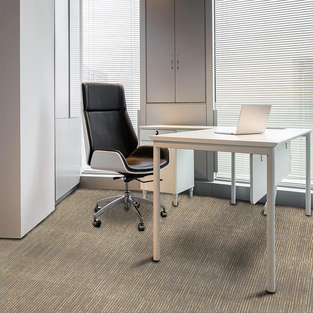 Backontro Commercial Carpet Tiles, 24" x 24" Squares, Non-Slip Soft Square Floor Tile, 18 Pieces/72 sq ft,Easy DIY with Flexlok Tabs for Office, Bedroom, Living Room (1 Box,Kahki)