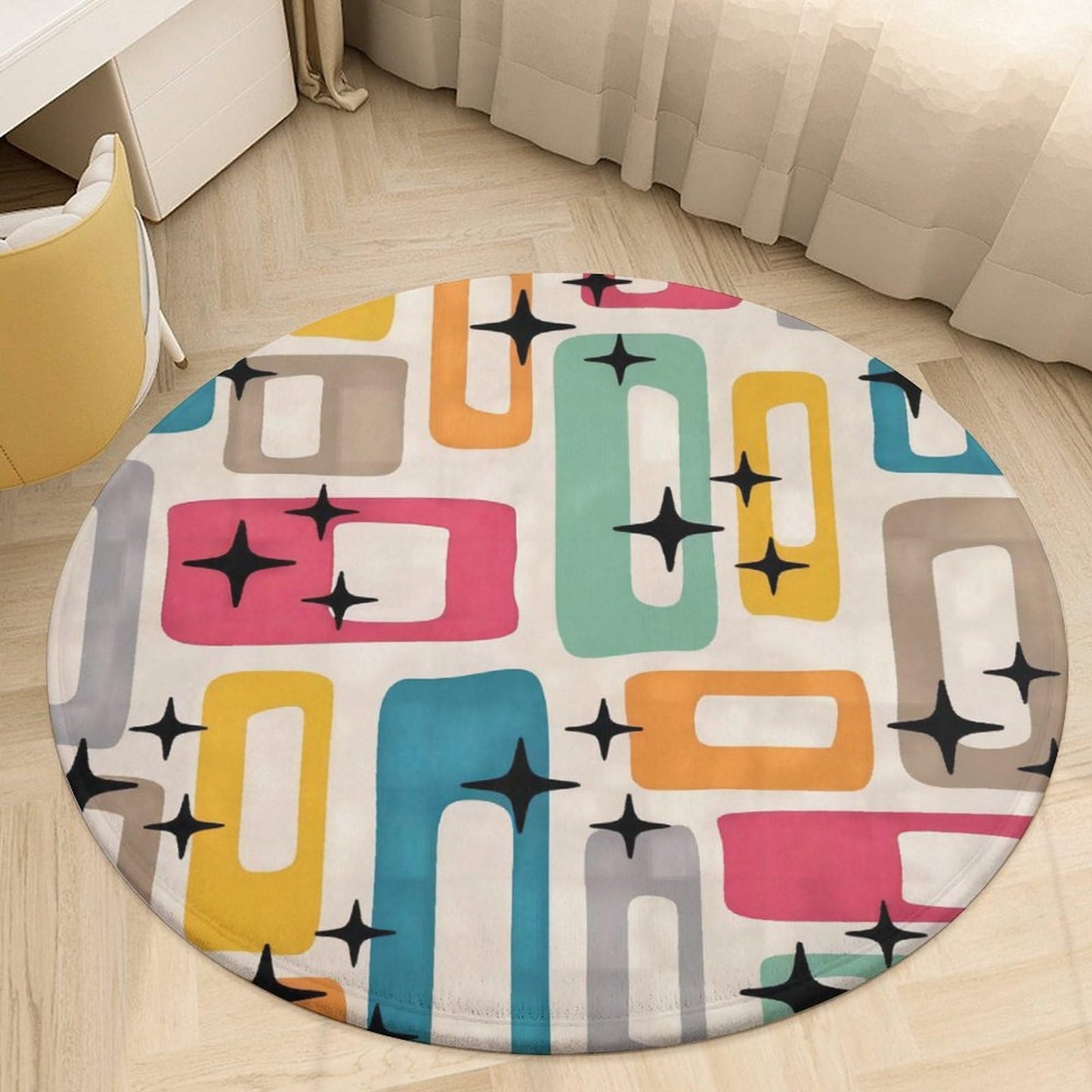 Mid-Century Modern Atomic Art Ultra Soft Non-Slip Area Rugs Indoor Coral Velvet Floor Mat Short Flannel Carpet for Living Room Bedroom Dining Room