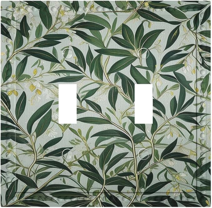 Sage Eucalyptus Leaves Foliage Light Switch Covers Double Toggle 2 Gang Wall Plate Dual Decorative Switchplate Electrical Faceplate for Farmhouse Decor