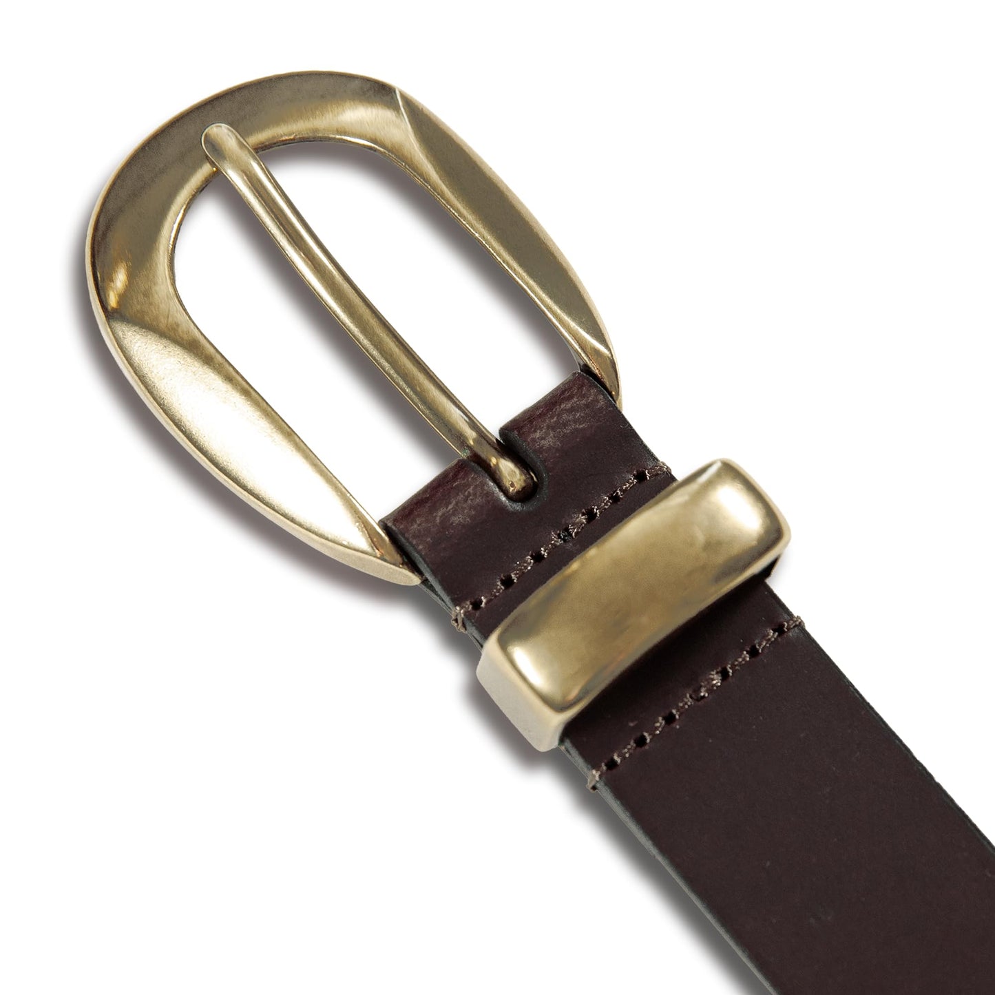 Lucky Brand Women's Minimalist Genuine Leather Belt with Antique Brass Harness Buckle, Large, Brown