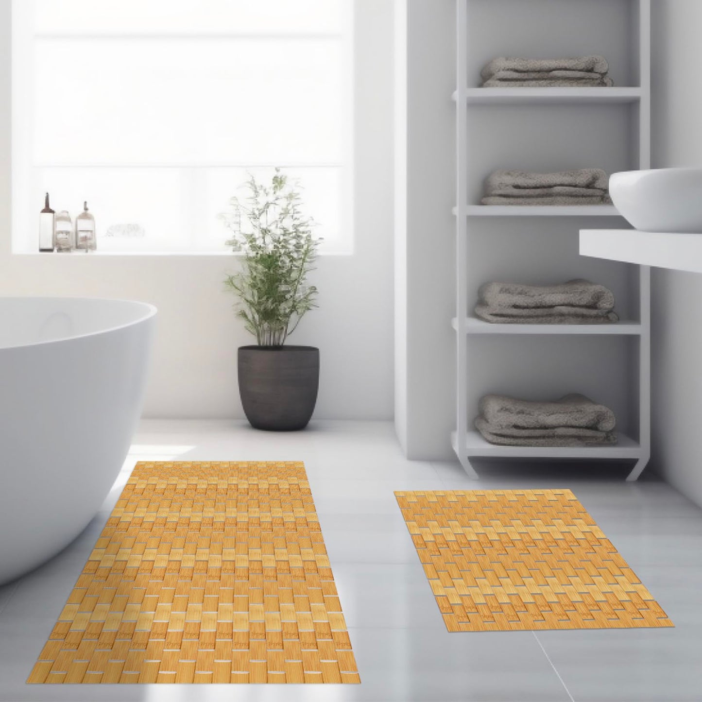 Barydat 2 Pcs Bathroom Bamboo Bath Mat Set Long Large Bathtub Non Slip Bamboo Shower Mat Floor Wooden Rug Waterproof Bathmat for Bathroom Accessory Spa Kitchen Outdoor, 16 x 48 Inch and 16 x 24 Inch