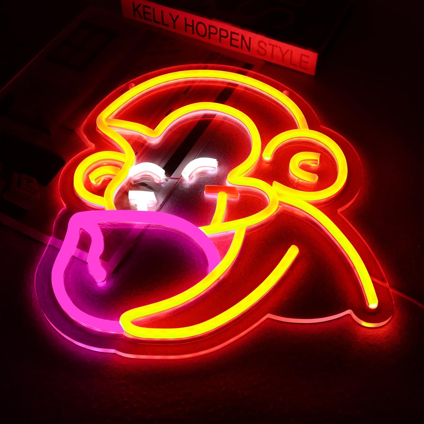 Balanar Cartoon Monkey Neon Sign For Wall Decoration Peach Neon Signs LED Signs Anime Style Neon Lights Room Decoration Birthday Party Gifts Aesthetic Red Kids Bedroom Decor