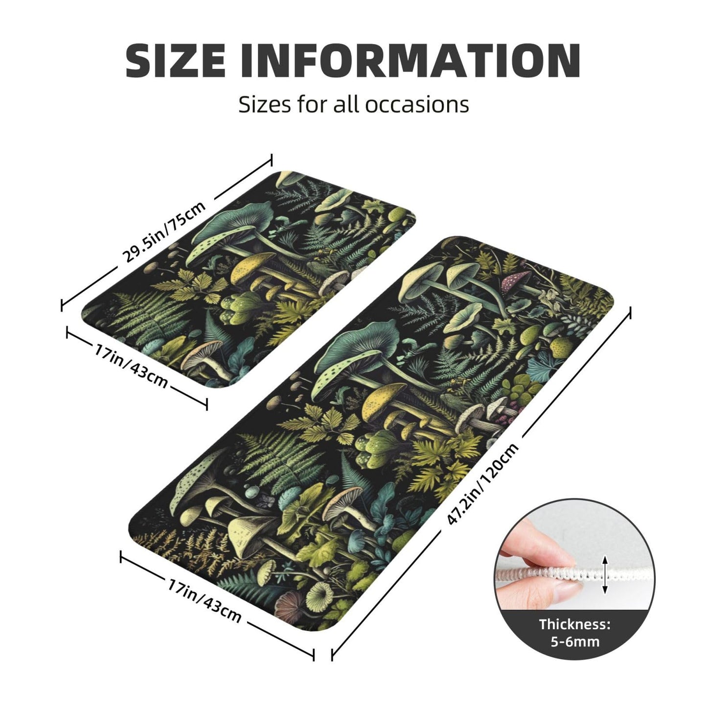 Mushroom Kitchen Rugs Set of 2, Mushroom Kitchen Mats, Non-Slip Absorbent Washable Kitchen Mats for Home Kitchen Decor, 17'' X 30''+17'' X 47''