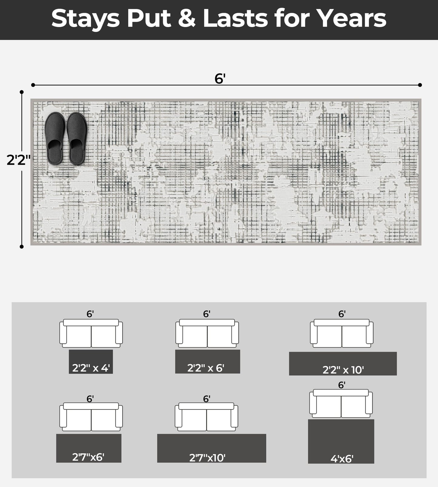 jxgzyy 2'2'' x 6' 400GSM Washable High Low Pile Carpet Runner Rug