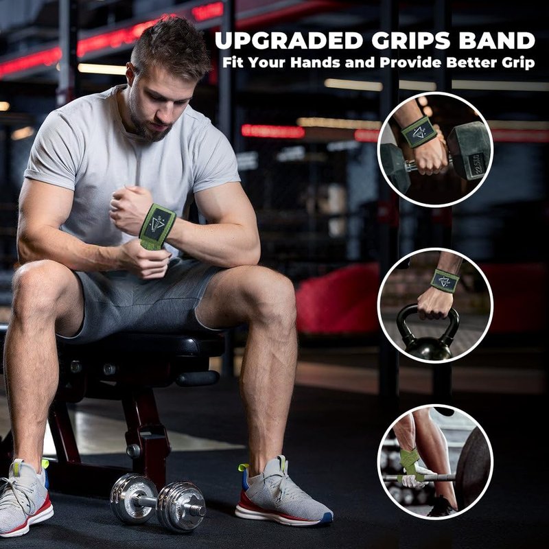 WSAKOUE Lifting Straps, Weightlifting Straps, Deadlift Straps with Padded Neoprene for Power Lifting, Bodybuilding, Gym Workout, Strength Training & Fitness Workout, Resistance - Green